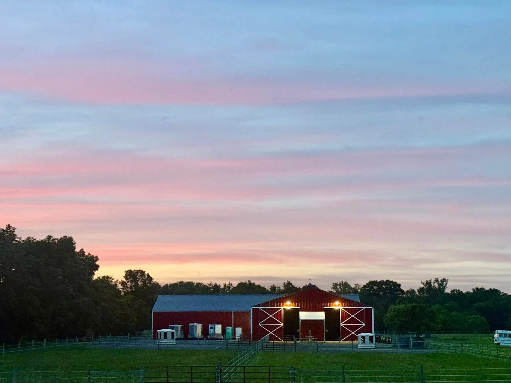 Red barn at dusk at Legacy Ranch